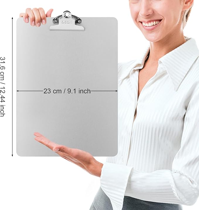 ZCZN Metal Clipboard, 6 Pack Heavy Duty Aluminum Clipboards 12 x 9 Inches, A4 Letter Sizer Document Holder with High Capacity Clip, Suitable for School, Office, Jobsite or Medical Staff, Silver