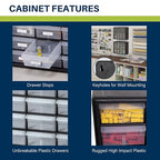 Akro-Mils 24-Drawer Plastic Storage Cabinet | 20" W x 6" D x 16" H | Black | Model 10124 | Garage Organization