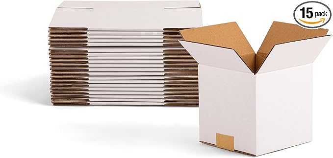 7x7x7 inch Small Shipping Boxes, White Corrugated Cardboard Boxes for E-Commerce, Mailing, Storage, Gifts Wrapping, 15 Pack