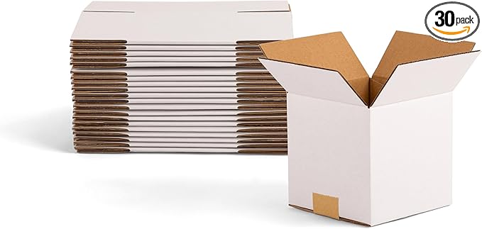 5x5x5 inch Small Shipping Boxes, White Corrugated Cardboard Boxes for E-Commerce, Mailing, Storage, Gifts Wrapping, 30 Pack