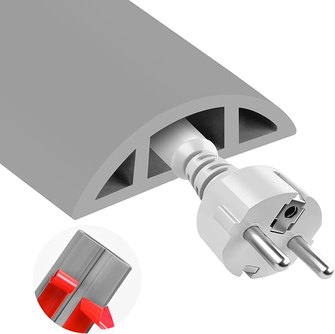 MYFAMIREA 10FT Floor Cord Cover for Wire Self Adhesive Cable Cavity Management PVC Extension Cord Hider Power Floor Wire Protector Cover Prevent Cable Trip for Office Home Outdoor (Gray, 1.97'')