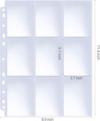 Trading Card Sleeve Pages, HERKKA 200 Pack 9 Pocket Album Pages 11 Holes Fit 3 Ring Binder