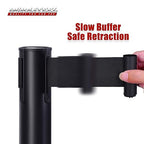 DuraSteel Black Crowd Control Barriers Stanchions with Retractable Belts - Metal Stanchion Posts w/ 6.5ft Black Retractable Barrier Belt Ropes - Queue VIP Safety Line Dividers - Set of 6 Stantions