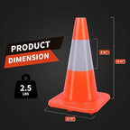 4 Pack 18" Traffic Safety Cones with Reflective Collars, Orange Construction Cone, Restorable Parking Cones, Heavy Duty Road Cones for Parking Lot, Traffic Control, Driveway Road Parking