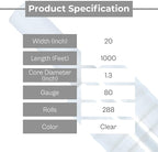 PSBM 288 Rolls 20 Inch x 1000 Feet 80 Gauge Stretch Film/Wrap with Handles, Heavy Duty Industrial Strength Clear Shrink Plastic Wrap for Moving, Packing, Shipping, Pallet Wrapping & Storage