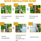 Retractable Garden Hose Reel, 5/8 in 100+6 ft, Heavy Duty Wall Mounted Water Hose Reel, Spring Power Automatic Rewind, Any Length Lock, 180° Swivel Bracket, 10 Pattern Spray Nozzle