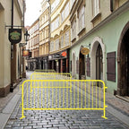 Angry Bull Barricades Heavy Duty Crowd Control Metal Interlocking Barricade with Flat No-Trip Feet - 8.5 Ft. (Safety Yellow) (20 Pack)