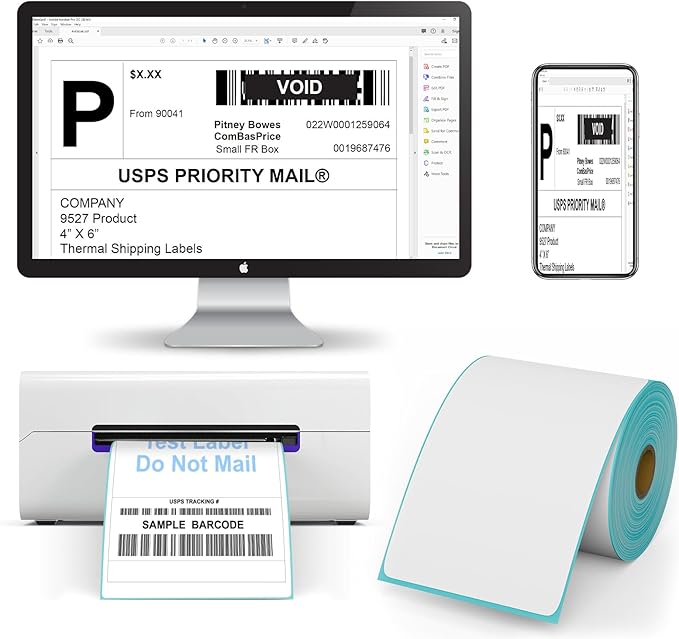 9527 Product 4" x 6" Direct Thermal Shipping Labels for Zebra 2844 ZP-450 ZP-500 ZP-505 Thermal Printers,Blank Direct Thermal Labels 6 Rolls 2700 Labels, 450 Labels/Roll 1" Core