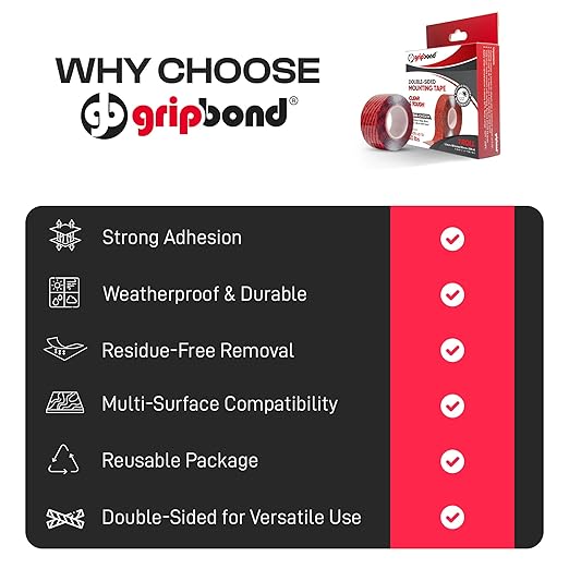 GripBond Clear Double Sided Tape, 4 Rolls (10 Ft), 1.2”x120” – Clear Mounting Tape for Hanging Picture, Poster, Carpet, Photo Decorations - Nano Adhesive for Home, Office, Indoor & Outdoor Use