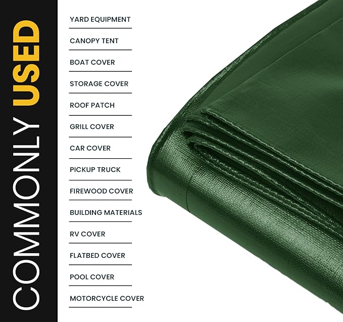 PROTARP Extra Heavy Duty 16 Mil Tarp Cover, Waterproof, UV Resistant, Rip and Tear Proof, Poly Tarpaulin with Reinforced Edges for Roof, Camping, Patio, Pool, Boat. (Green/Black 25′ X 45′)