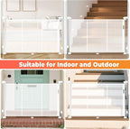 Retractable Baby Gates for Stairs, 55" Wide Retractable Dog Gate Pet Gate, 34" Extra Tall Child Safety Gate Toddler Mesh Gate with Support Rods for Doorways, Hallways, Deck, Porch, Indoor, Outdoor