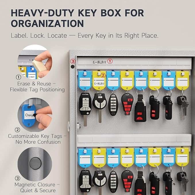 WeHere 32 Key Lock Box (Plus) Wall Mount, APP Bluetooth/OTP/Wi-Fi/Fixed Code/Key Unlock, Smart Key Cabinet with Tag, Key Organizer Holder box Management Directory for Office, Valet, Car,Truck