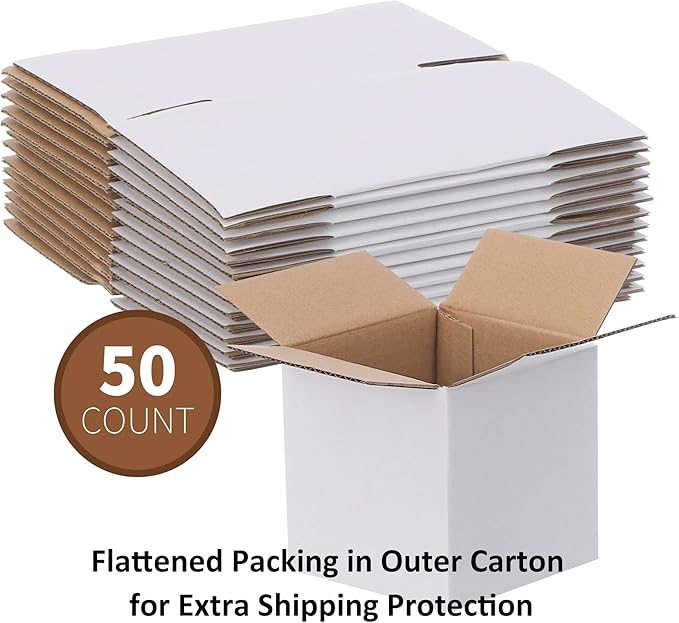 FARRAY Shipping Boxes 4x4x4 inches (Inner Size), 50 Pack Sturdy Kraft Corrugated Small Cardboard Boxes for Mailing Packing,White