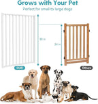 No Pawblems Free Standing Dog Gate with Door, 30'' Tall Foldable Dog Fence for Indoor & Outdoor, Up to 156 Inch Extra Wide Puppy Gate for Stairs, Hallways, Doorways, Deck, Yard (White, 6 Panels)