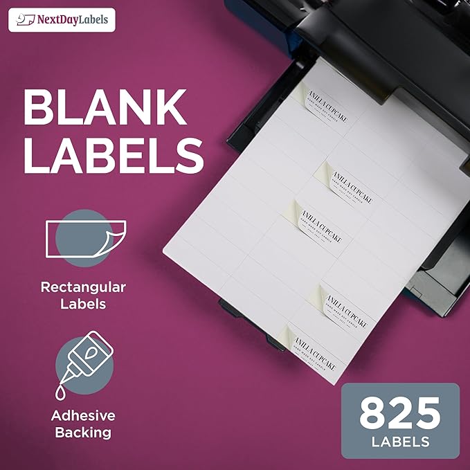NextDayLabels - 2.83" x 1" Rectangular Sticker Labels for Printer - White Laser/Inkjet Printer Labels Return Address Labels Shipping Label Stickers (25 Sheets, 33 Per Sheet, 825 Labels)