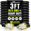 3ft Outdoor/Indoor Extension Cord 10/3 Gauge Ultra Heavy Duty 3 Prong SJTW, Waterproof, ETL Listed, Flexible Cold-Resistant Long Power Cord,125 Amp 1875W, Black by LifeSupplyUSA