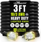 3ft Outdoor/Indoor Extension Cord 10/3 Gauge Ultra Heavy Duty 3 Prong SJTW, Waterproof, ETL Listed, Flexible Cold-Resistant Long Power Cord,125 Amp 1875W, Black by LifeSupplyUSA