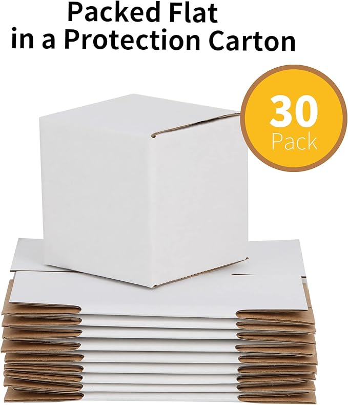 4x4x4 inches Shipping Boxes 30 Pack, Kraft Corrugated Small Cardboard Boxes for Mailing Packing, White