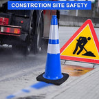 OrangeStar 6-Pack 28" Traffic Cones, Blue Safety Cones with Reflective Collars, Heavy Duty Base for Construction, Parking Lot, Road Work, Flexible PVC, Indoor & Outdoor Use
