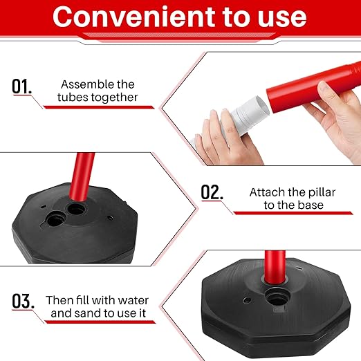 Konohan 12 Sets 34 Inch Parking Cone Delineators Post Traffic Cone Plastic Stanchion Set Stands Parking Barrier with Base 6.6 ft Chain S Hooks Reflective Collar (Red,White)