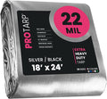 PROTARP Extreme Heavy Duty 22 Mil Tarp Cover, Waterproof, UV Resistant, Rip and Tear Proof, Poly Tarpaulin with Reinforced Edges for Roof, Camping, Patio, Pool, Boat. (Silver/Black 18′ X 24′)