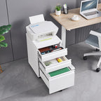 3-Drawer Lockable Mobile File Cabinet – Metal A4/Letter/Legal Size Storage for Home/Office, Space-Saving Under-Desk Cabinet with Wheels[Installation Required] (White-B)