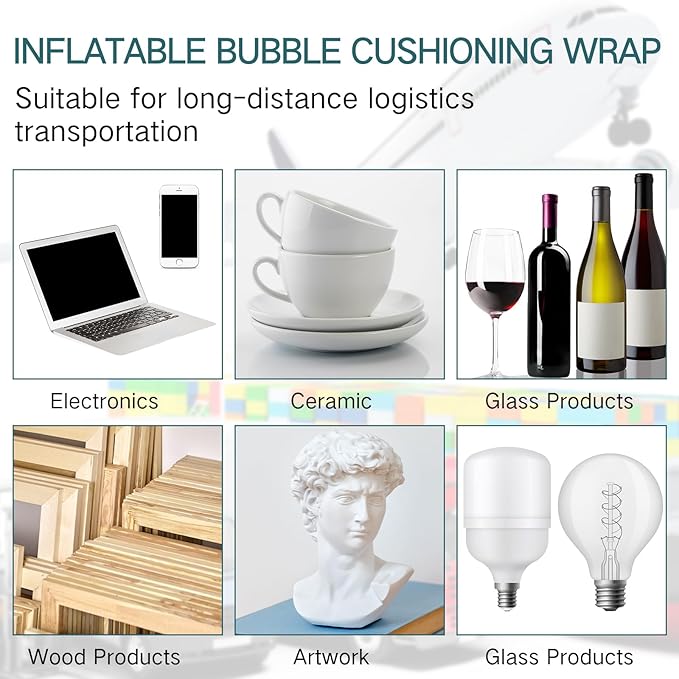 PerKoop 8"x350' Inflatable Air Pillows for Shipping Large Bubble Cushioning Wrap Packing with Pump Bubble Cushioning Wrap Roll with Fragile Stickers for Heavy Duty Moving Protection