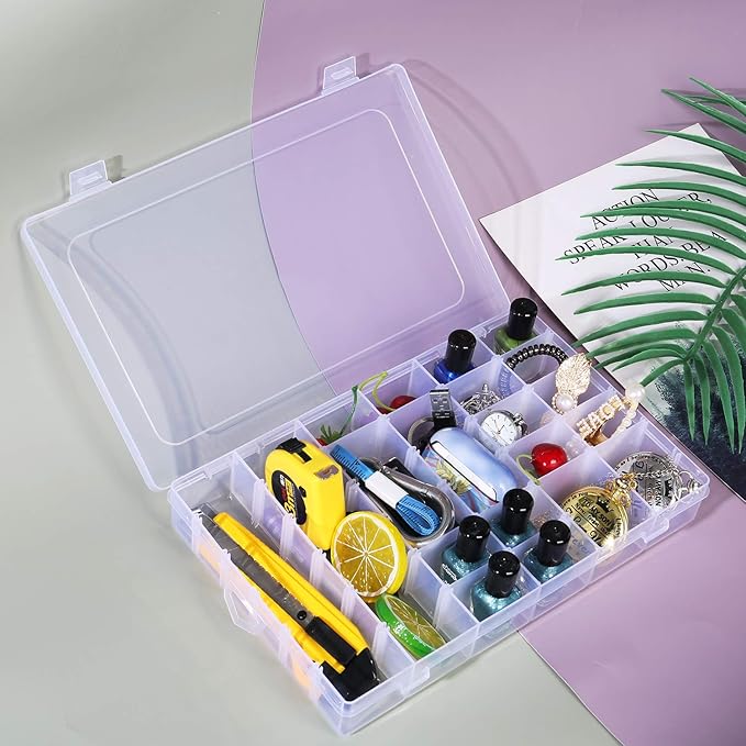 2 Pack 36 Grids Bead Organizer Box, Plastic Craft Organizers and Storage with Adjustable Dividers, Screw, Parts & Tackle Box for Jewelry Making, Art Supplies and Rock Display Case
