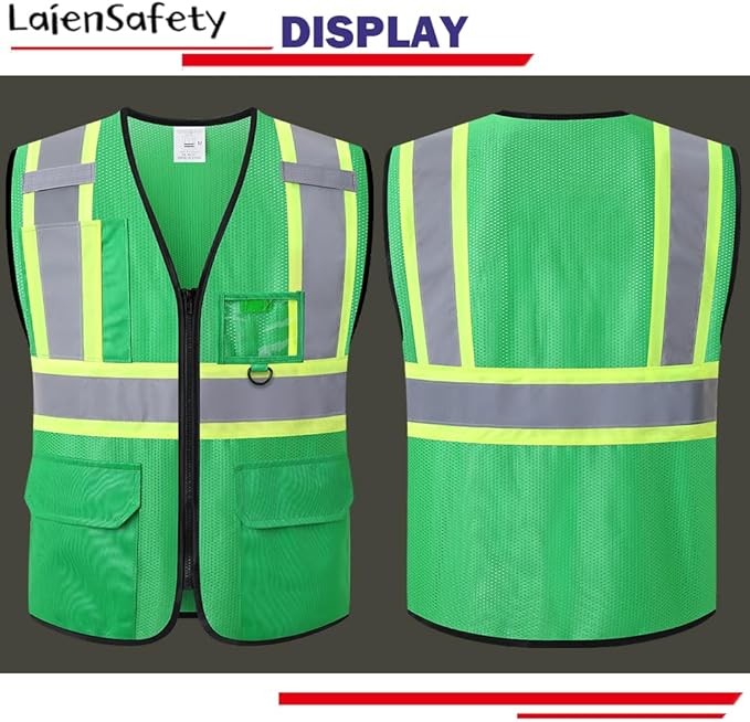 Hi Vis Reflective Safety Vest for Men Women with Multiple Pockets High Visibility Mesh Construction Work Vest,Meets ANSI/ISEA Standards(EK1-178-Green-XL)