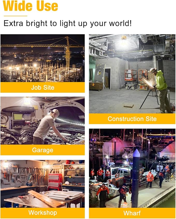 60W LED Temporary Work Lights - Construction Lighting Temp High Bay Fixture, Hanging Temporary Work Lights for Workshop Jobsite