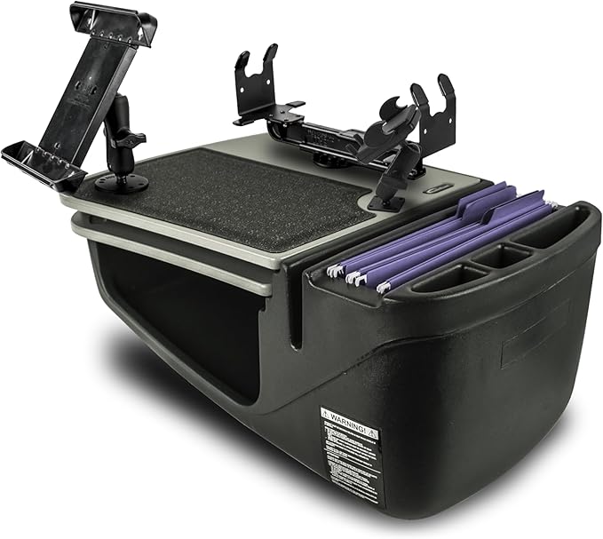 AutoExec AE-GMCD-PM-PS-TAB-GT GripMaster Car Desk for Your Vehicle Workstation and Mobile Office, Grey with Phone Mount, Printer Stand and Tablet Mount