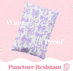 14.5x19 Designer Poly Mailer 100 Pack Heavy Duty Waterproof Self Seal Shipping Bags for Small Business Large Mailing Envelopes Bulk Tear Resistant Packaging Purple Bows