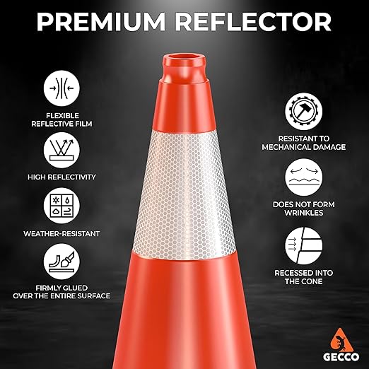 GECCO ™ (6 Pack) 18 Inch 3.3 Lb Small Orange Traffic Cones Set | Safety Cones, Orange Cones, Parking Cones, Construction Cones, Road Cones | PVC Plastic & Black Base - [PRO Series]