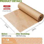 Honeycomb Packing Paper Wrap 15"x200' Sustainable Alternative to Bubble Cushioning Wrap for Moving/shipping/packing Roll with 20 Fragile Sticker Biodegradable & Fully Recylable