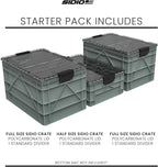 SIDIO CRATE Starter Pack - Two Full Size and One Half Size Heavy Duty Stackable Storage Bins, Totes with Lids and Dividers - Durable Organizer for Home, Office, Garage, and Outdoor Use - Aircraft