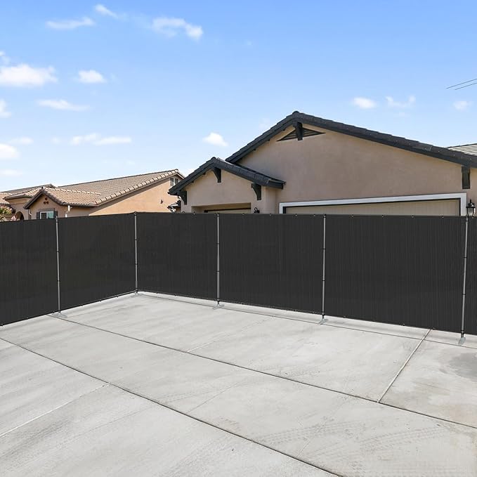 Patio 5' x 84' Outdoor Privacy Screen Freestanding Temporary Fence Panels Net Cover with Metal Poles for Outside Backyard Pool Garden Air Conditioner Fencing, Black