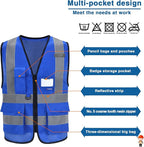 Big and Tall Blue Safety Vest 6xl 7xl 8xl Reflective Work Vest blue 7 Pockets,6XL-8XL