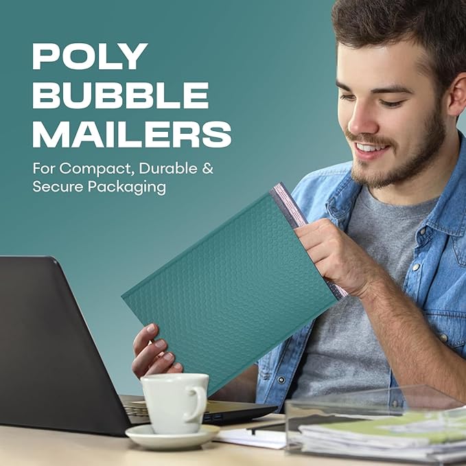 Green 10x13 Inch Poly Bubble Mailers |Self Seal Padded Envelopes for Thick books | Air Cushioned Bubble Mailer | Usable Size 9.5x13 Inch | Waterproof Lightweight Mailing Shipping Bags | 100 Pack Bulk