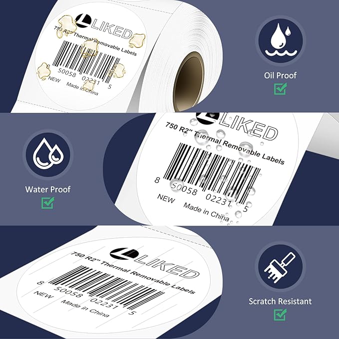 L LIKED 2" Round Direct Thermal Labels for Block, Permanent Adhesive Circle Label & Compatible with Rollo, Zebra and Other Desktop Printers (1 Roll, 750 Labels)