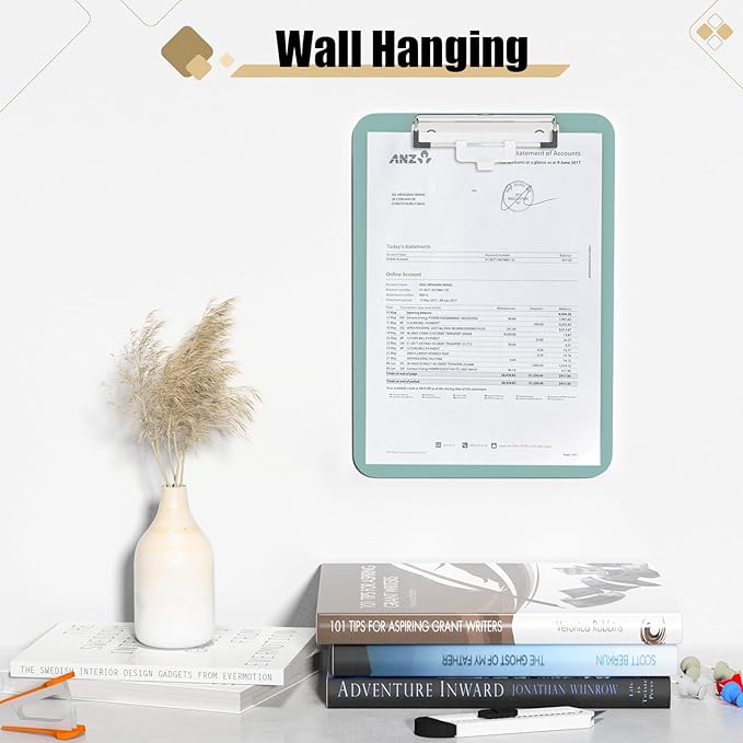 Hongri Plastic Clipboard with Pen Holder, Green 8.5x11 Letter Size Clip Board for Classroom, Office, Students, Nurses and Women, Low Profile Clip, Size 12.5 x 9 in