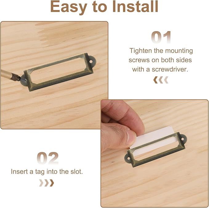 PATIKIL 60x17mm Metal Label Holders, 30 PCS Label Name Card Tag Frames with Screws for Office Library File Cabinets Shelves Wood Drawers Fabric Bins, Bronze