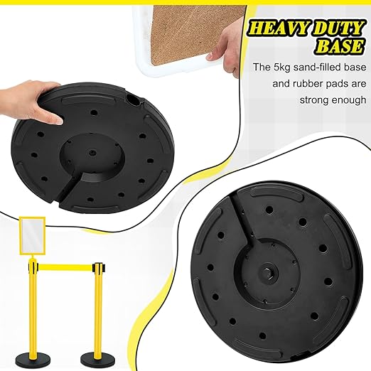 Therwen 12 Pack Therwen Heavy Duty Crowd Control Stanchions 9.8 ft Stainless Steel Stanchion Set with Safety Barrier Post Retractable Belt and Sign Holder Crowd Control Barrier(Yellow Belt, Yellow)