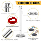 kaiyomi 6Pcs Stanchions with Red Velvet Ropes Set, 5 Feet Velvet Ropes and Posts Poles for Red Carpet Party Decoration and 360° Photo Booth (Silver)