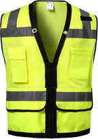 Reflective Safety vest With back plan pocket,High visibility Class 2 Heavy Duty Surveyor Vest with Zipper,Hi Vis Vest ANSI/ISEA Standard, Construction Work Vest for Men＆Women(Lime,M)