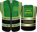 BeautyWill Custom Mesh Safety Vest Customized Logo Class2 High Visibility Reflective Vest with Pockets Construction workwear（Green Black，3XL ）