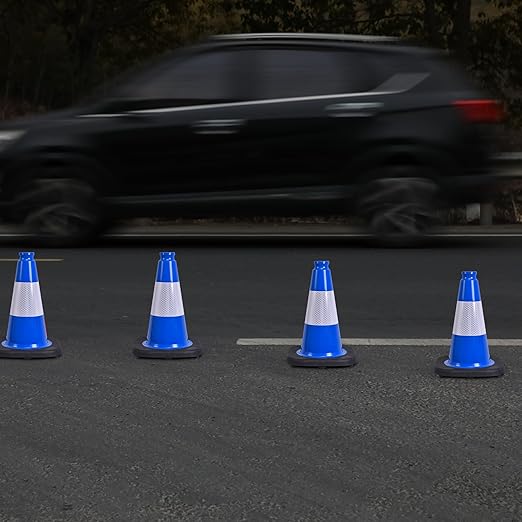 OrangeStar 12" Traffic Cones 6-Pack Blue Safety Cones with Reflective Collars, Heavy Duty Base for Driving Practice, Parking Lots, Construction, Flexible PVC, Indoor & Outdoor Use