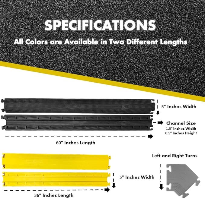 Kable Kontrol Drop Over Floor Cord Cover – 36” Inch Long 1 Channel Cable or Wire Protector – 20 Pcs Bulk Pack - Rubber Ramp for Indoor and Outdoor Use – Yellow