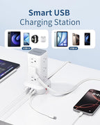 Power Strip Tower, 6.5 Ft Flat Plug Extension Cord, 16 IN 1 Power Bars with Surge Protector, Power Tower Bar with 12 AC Multiple Outlets 4 USB (1 USB C),for Home Office Desk