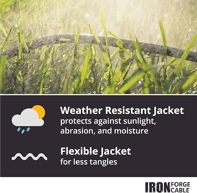 Iron Forge Cable 14 Gauge Outdoor Extension Cord 25 Ft with 3 Power Outlets, SJTOW 14/3 Heavy Duty Outdoor Black Extension Cord 3 Prong, Oil Resistant & Flame Retardant
