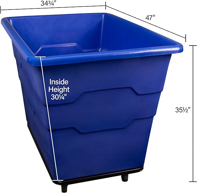Commercial 16 Bushel Utility Cart with Steel Base, Poly Box Basket Truck, Laundry Cart, and Rolling Trash Bin, 47-Inch x 34.75-Inch x 35.5-Inch, 1000 Pound Weight Capacity, Gray
